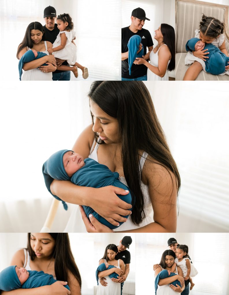 st george newborn photographer shows a family of 4 snuggling their new baby