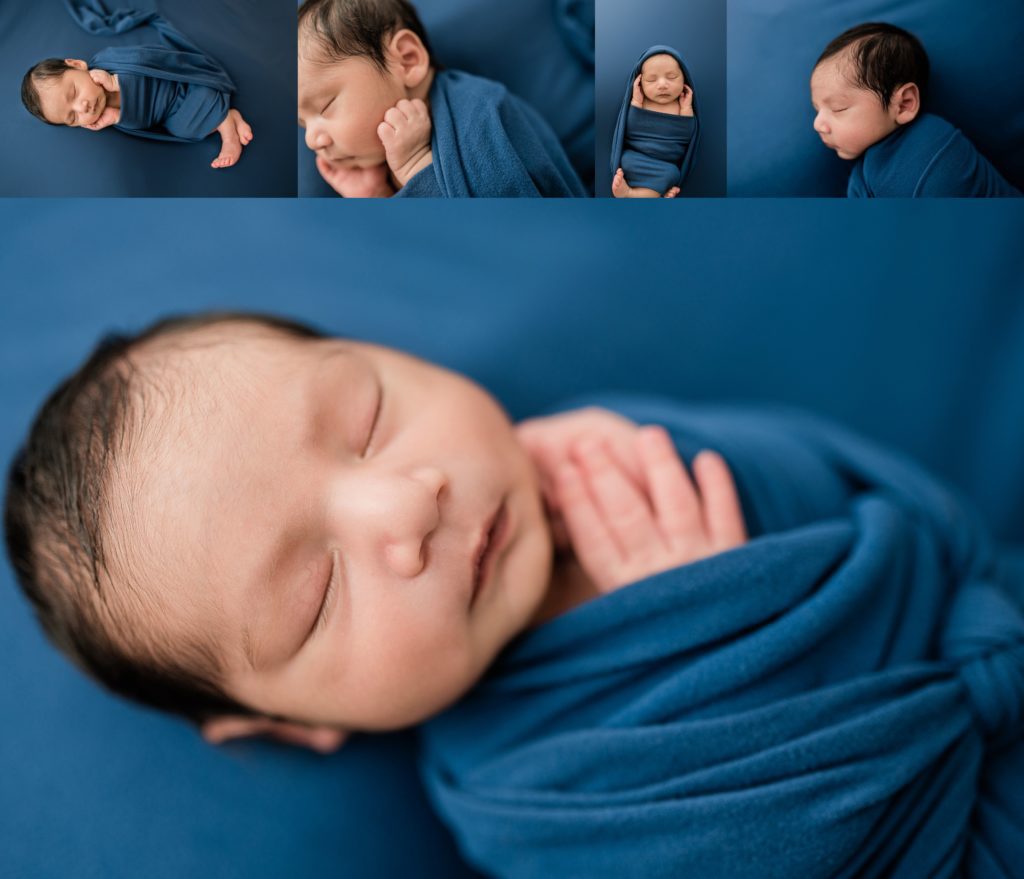 St george newborn photographer shows close up details of a brand new baby boy in blue